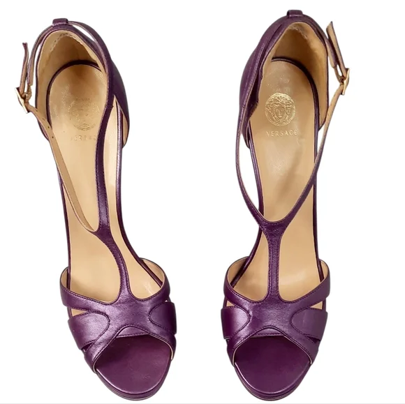 vintage Versace purple high-heeled sandals with an ankle strap. SZ 37.5EU/7.5US - Picture 2 of 9